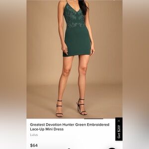 Lulu’s Small Devotion Hunter Green Embroidered Lace-up Mini Dress